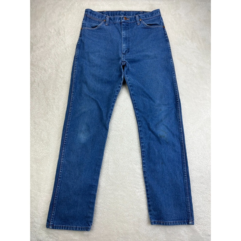 VTG Wrangler Cowboy Cut Straight Jeans Mens 35x34 Denim Western Made In USA READ